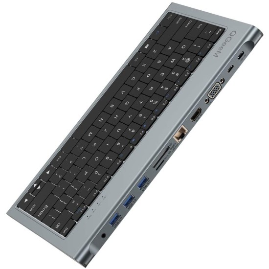 11'i 1 Arada Klavye Tipi USB-C Docking Station - 4K HDMI, VGA, Gigabit Ethernet RJ45, 3x USB 3.0, 100W PD Şarj ve Kart Okuyucu Çoklayıcı Hub