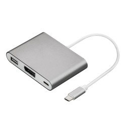 3 in 1 USB Type-C HDMI USB 3.0 PD Şarj Çoklayıcı Adaptör 4K Görüntü Aktarıcı Gri