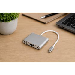 3 in 1 USB Type-C HDMI USB 3.0 PD Şarj Çoklayıcı Adaptör 4K Görüntü Aktarıcı Gri