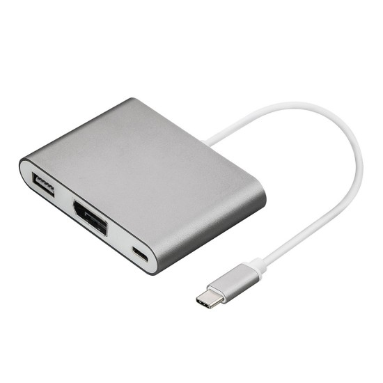 3 in 1 USB Type-C HDMI USB 3.0 PD Şarj Çoklayıcı Adaptör 4K Görüntü Aktarıcı Gri