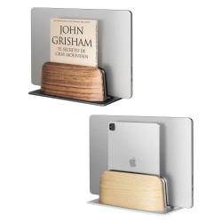 Ahşap Laptop Standı Dikey Çift Yuvalı MacBook iPad Telefon Uyumlu Masaüstü Organizer Kaymaz Taban