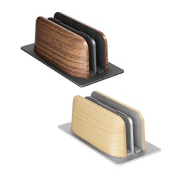 Ahşap Laptop Standı Dikey Çift Yuvalı MacBook iPad Telefon Uyumlu Masaüstü Organizer Kaymaz Taban