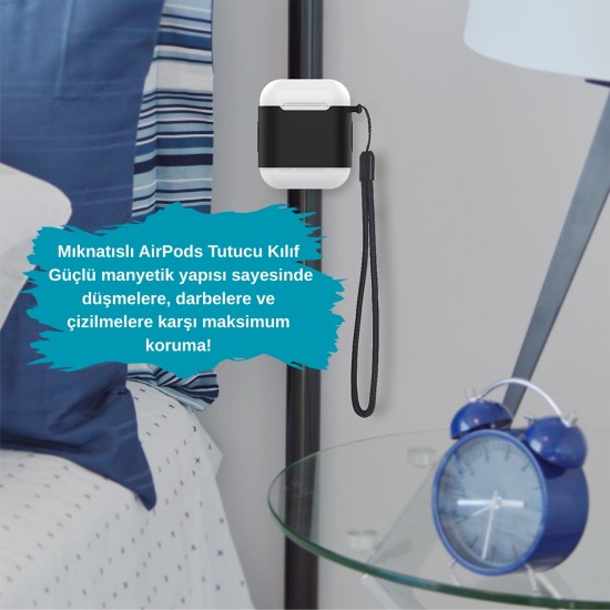 AirPods Manyetik Silikon Kılıf 1 2 3 Pro Uyumlu Gizli Mıknatıs Siyah Beyaz Kırmızı