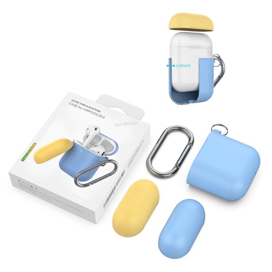 AirPods Kılıf 1-2 Nesil Mat Silikon Kılıf Kemer Klipsli Kapak Hediyeli PT46