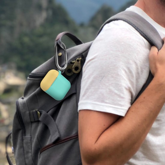 AirPods Kılıf 1-2 Nesil Mat Silikon Kılıf Kemer Klipsli Kapak Hediyeli PT46