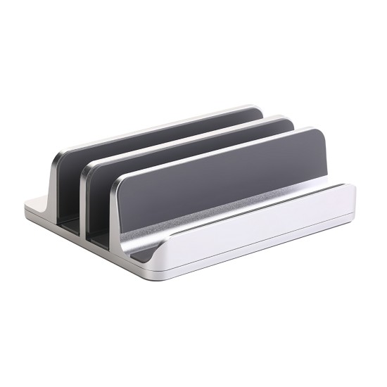Alüminyum dikey laptop standı 3 yuvalı multi dock silver
