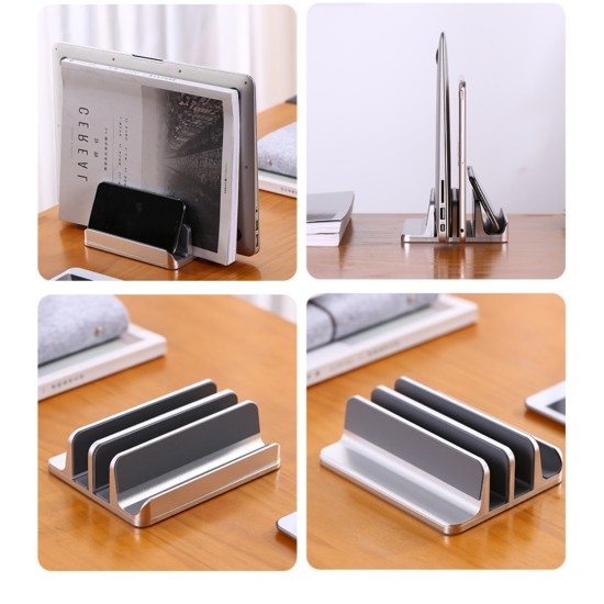 Alüminyum dikey laptop standı 3 yuvalı multi dock silver