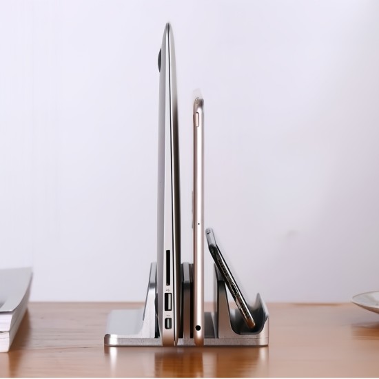 Alüminyum dikey laptop standı 3 yuvalı multi dock silver