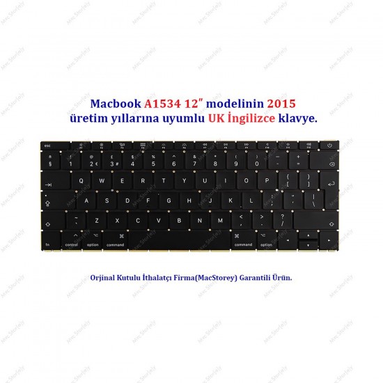 Macbook ile Uyumlu 12inc A1534 Klavye Tuş Takımı UK-Avrupa İngilizce 2015