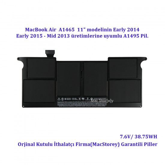 Macbook Air ile Uyumlu Batarya 11inc A1465 Modeline Uyumlu A1495 Pili