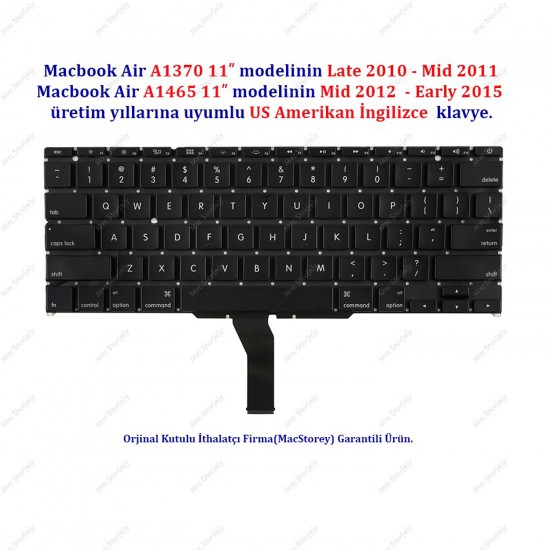 Macbook Air ile Uyumlu 11inc A1370 A1465 Klavye Tuş Takımı US-İngilizce