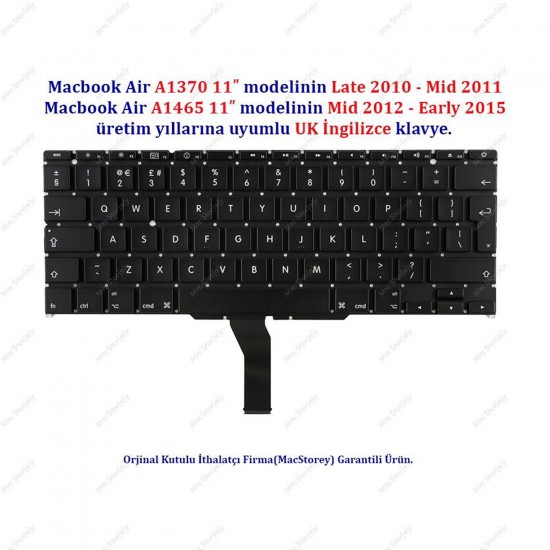 Macbook Air ile Uyumlu 11inc A1370 A1465 Klavye Tuş Takımı UK-İngilizce