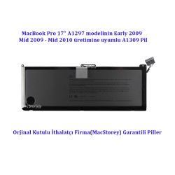 McStorey Macbook Pro ile Uyumlu Batarya 17inc A1297 Modeline Uyumlu A1309 Pili