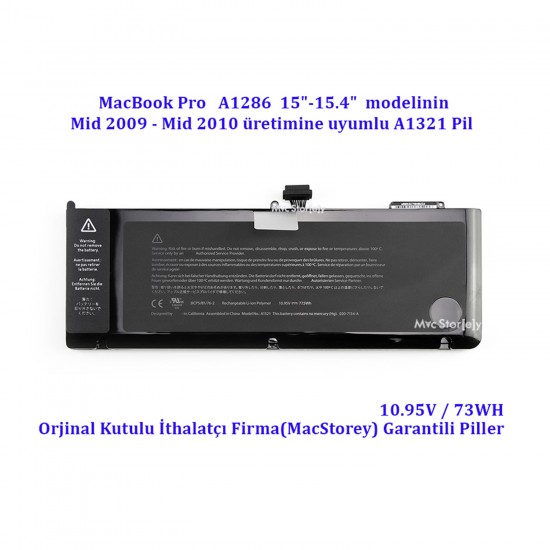 Macbook Pro ile Uyumlu Batarya 15inc A1286 Modeline Uyumlu A1321 Pili