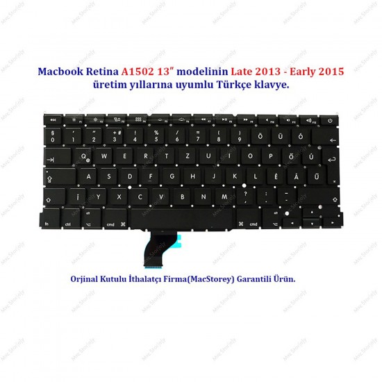 Klavye Macbook Pro A1502 ile Uyumlu Klavye Tuş Takımı Türkçe q Düzen