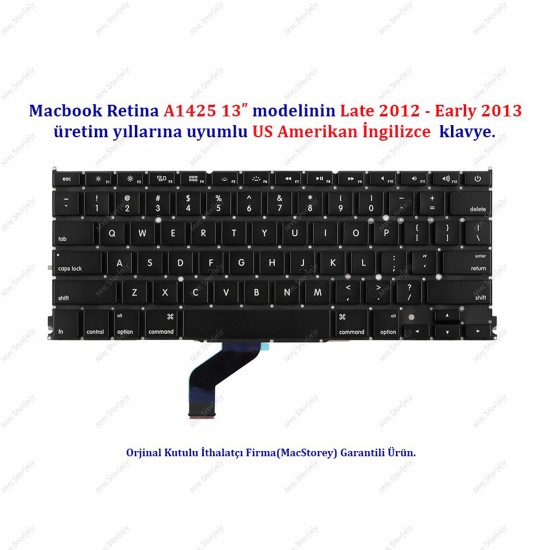 Macbook Pro ile Uyumlu 13inc A1425 Klavye Tuş Takımı US-İngilizce
