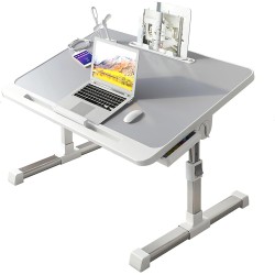Ayarlanabilir Amortisörlü Laptop Sehpası - 60x40 cm Katlanır Yatak Koltuk Masası, Çekmeceli ve USB Fan/Işıklı Taşınabilir Bilgisayar Masası