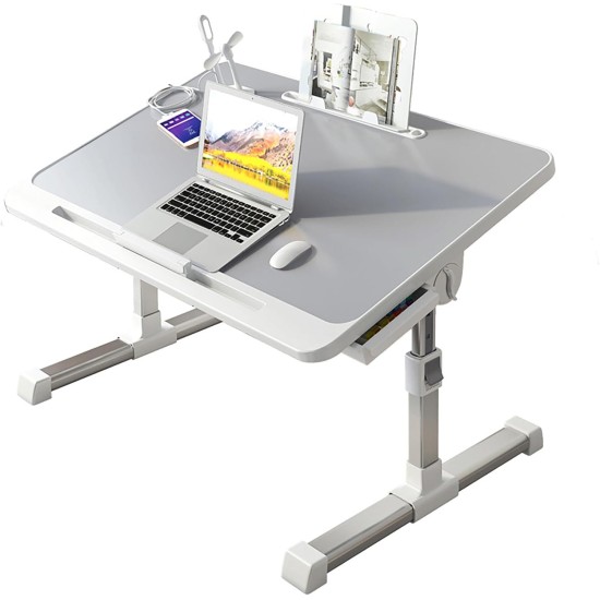 Ayarlanabilir Amortisörlü Laptop Sehpası - 60x40 cm Katlanır Yatak Koltuk Masası, Çekmeceli ve USB Fan/Işıklı Taşınabilir Bilgisayar Masası
