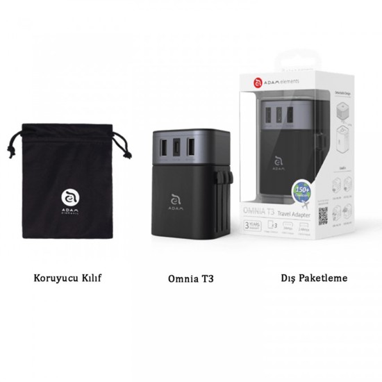 Çoklu Şarj Adaptörü Seyahat Şarj Kiti Hızlı Şarj Destekli 150 Ülkeye Uyumlu MFI Sertifikalı