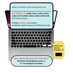 Arapça Klavye Koruyucu Macbook Air-Pro M1-M2-M3 (TouchID'li) A2681 A3113 A2941 A3114 A2442 A2779 A2992 A2918 A2485 A2780 A2991 US Enter ile Uyumlu