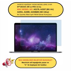 Ekran Koruyucu Macbook Air Pro 13 inç M1-M2, Mavi Işık Filtresi Anti Blueray A2179 A2337 A2338 A2251 A2289 ile Uyumlu