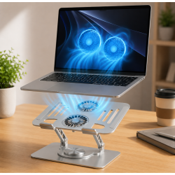 Fanlı Alüminyum Laptop Standı 360° Döner Ayarlanabilir Çift Fanlı Notebook Yükseltici