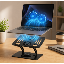Fanlı Alüminyum Laptop Standı 360° Döner Ayarlanabilir Çift Fanlı Notebook Yükseltici