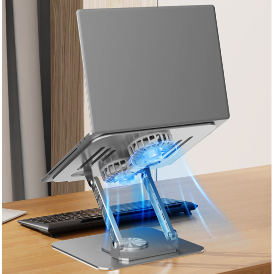 Fanlı Alüminyum Laptop Standı 360° Döner Ayarlanabilir Çift Fanlı Notebook Yükseltici