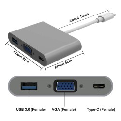 HDMI VGA Dönüştürücü Type-C Çevirici Adaptör USB-C Şarj Destekli