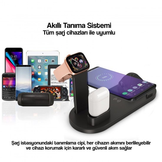 Qİ Kablosuz Şarj Aleti iPhone Samsung Huawei Apple Watch Airpods ile Uyumlu
