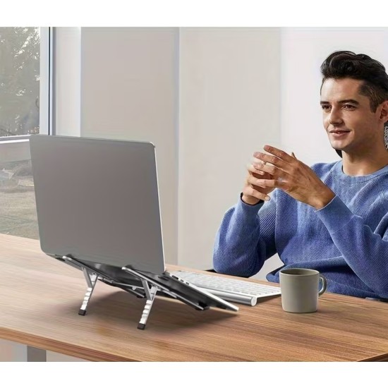 Katlanabilir alüminyum laptop stand 6 kademeli ergonomik kaymaz silikon cep boyu