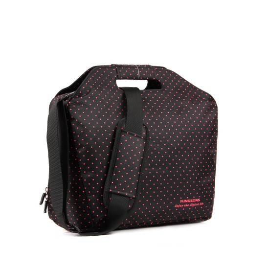 Laptop Çantası 13-14 inç Omuz Askılı El Çantası Bölmeli Evrak Çantası Pembe Puantiyeli Siyah