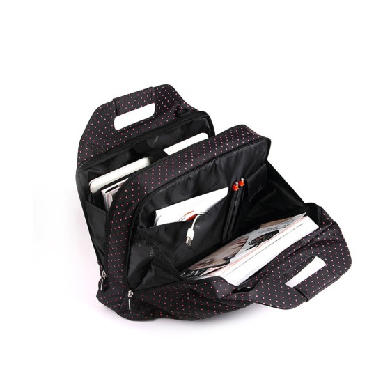 Laptop Çantası 13-14 inç Omuz Askılı El Çantası Bölmeli Evrak Çantası Pembe Puantiyeli Siyah