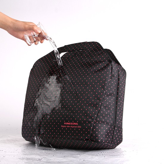 Laptop Çantası 13-14 inç Omuz Askılı El Çantası Bölmeli Evrak Çantası Pembe Puantiyeli Siyah