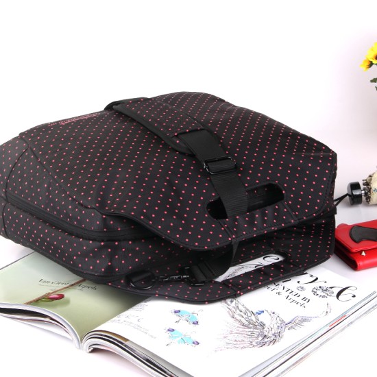 Laptop Çantası 13-14 inç Omuz Askılı El Çantası Bölmeli Evrak Çantası Pembe Puantiyeli Siyah