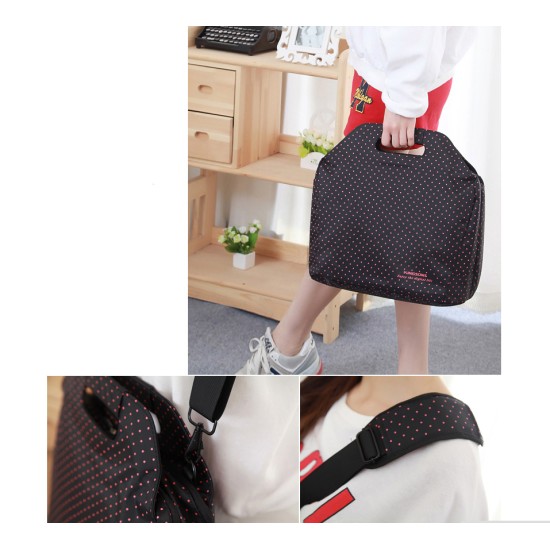 Laptop Çantası 13-14 inç Omuz Askılı El Çantası Bölmeli Evrak Çantası Pembe Puantiyeli Siyah