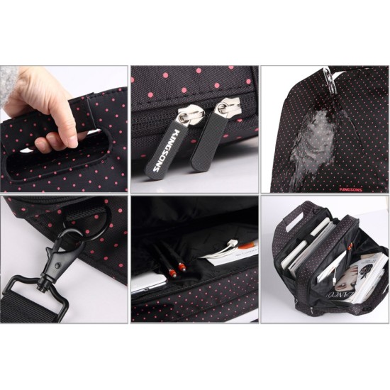 Laptop Çantası 13-14 inç Omuz Askılı El Çantası Bölmeli Evrak Çantası Pembe Puantiyeli Siyah