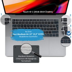 Laptop MacBook Air 13inc Klavye Koruyucu A1932 2018/2019 Uyumlu F Türkçe Daktilo Stil Dizilimli