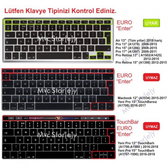 F Klavye Laptop Macbook Air Pro Koruyucu DaktiloTip (Eski USB'li Model 2008/2017) ile Uyumlu