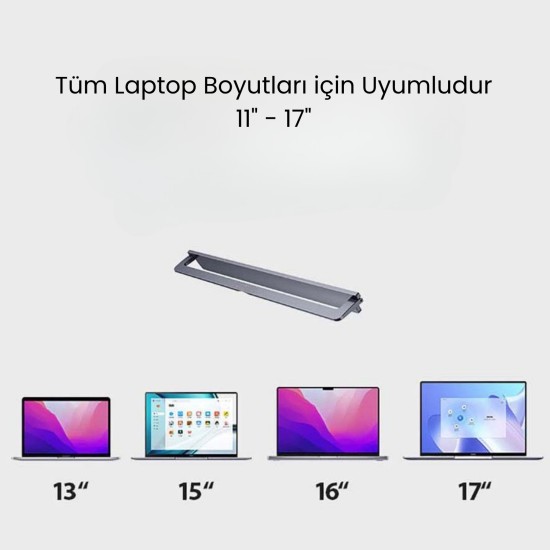 Laptop Stand Ultra İnce 4 mm Katlanabilir Alüminyum Ergonomik – 11.6–17 İnç Uyumlu