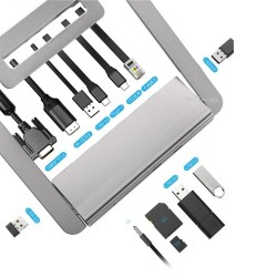 Laptop Standlı 12-in-1 USB-C Docking Station – 4K HDMI RJ45 100W PD Type-C Multiport Hub