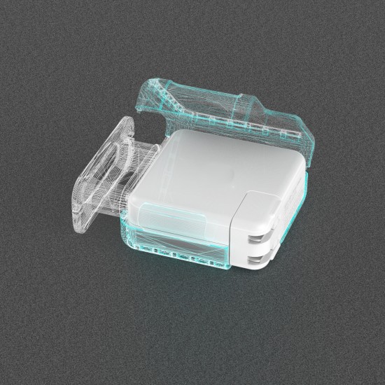 MacBook 70W Adaptör Kılıfı – Şeffaf TPU Sert Kapak + 2 Spiral Kablo Koruyucu