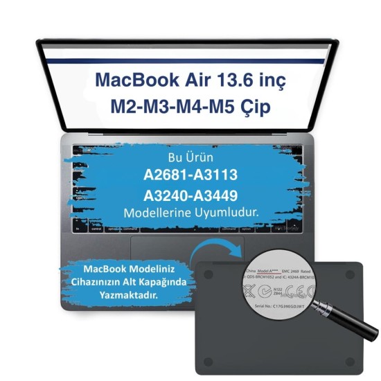 MacBook Air 13.6 inç mat flu buzlu kılıf TPU sert kapak M4-M3-M2 uyumlu ince hafif koruyucu