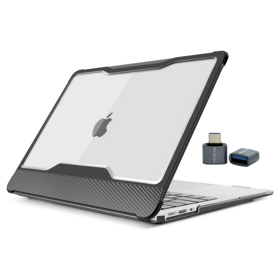 MacBook Air A1932 karbon fiber outdoor darbe emici şeffaf sert kılıf 2018 2019
