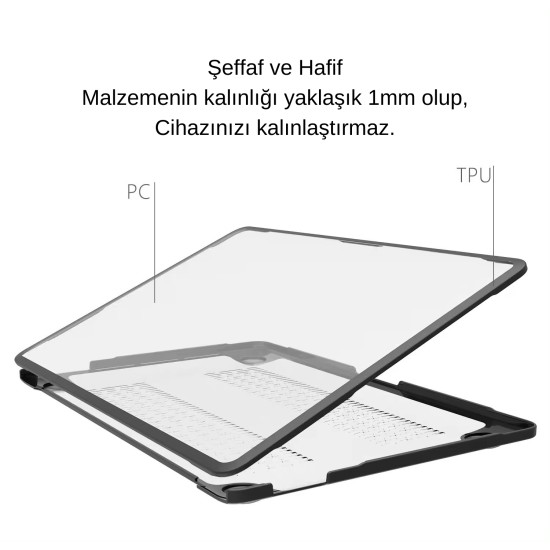 macbook air 13.3 outdoor shockproof siyah hibrit hard case a1932 a2179 a2337