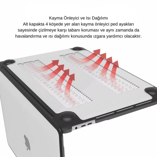 macbook air 13.3 outdoor shockproof siyah hibrit hard case a1932 a2179 a2337