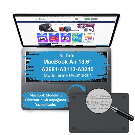 macbook air 13.6 ince sert kapak parlak yuzey lazer baski desenli a2681 a3113 a3240