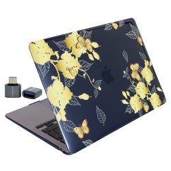 MacBook Air 13.6 M2 M3 M4 Kılıf Kristal İnce Lazer Baskılı Çiçek Desenli Kapak Parlak Yüzey