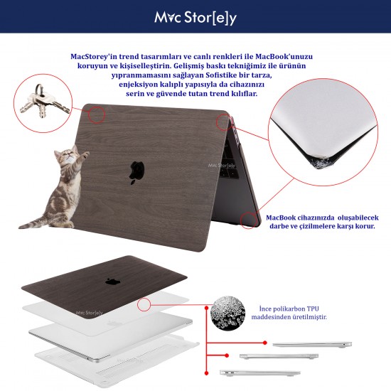 Macbook Air M1 Kılıf 13 inç Wood Ahşap Kılıf (TouchID'li M1 Air) A2337 A2179 A1932 ile Uyumlu