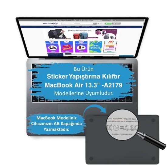 Macbook Air Kılıf Koruyucu Kaplama Laptop Sticker (TouchID'li) A2179 ile Uyumlu Marble14